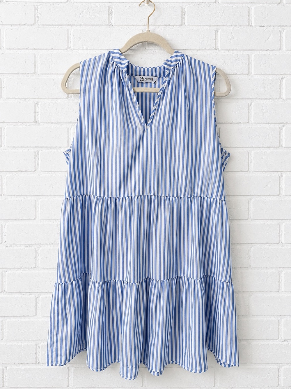 Cupshe Blue and White Striped Sleeveless Tiered Tunic